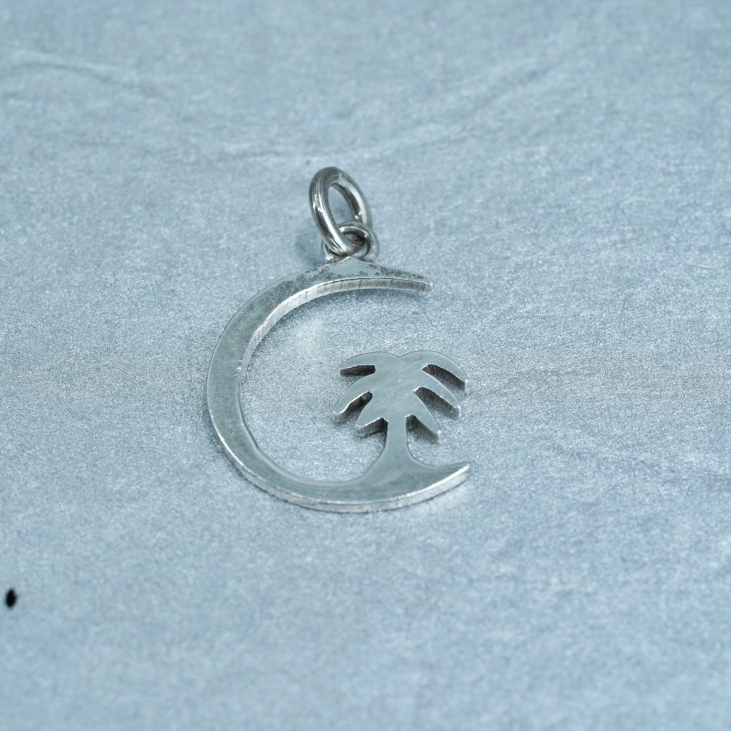 vintage Sterling silver handmade 925 moon charm pendant with tree