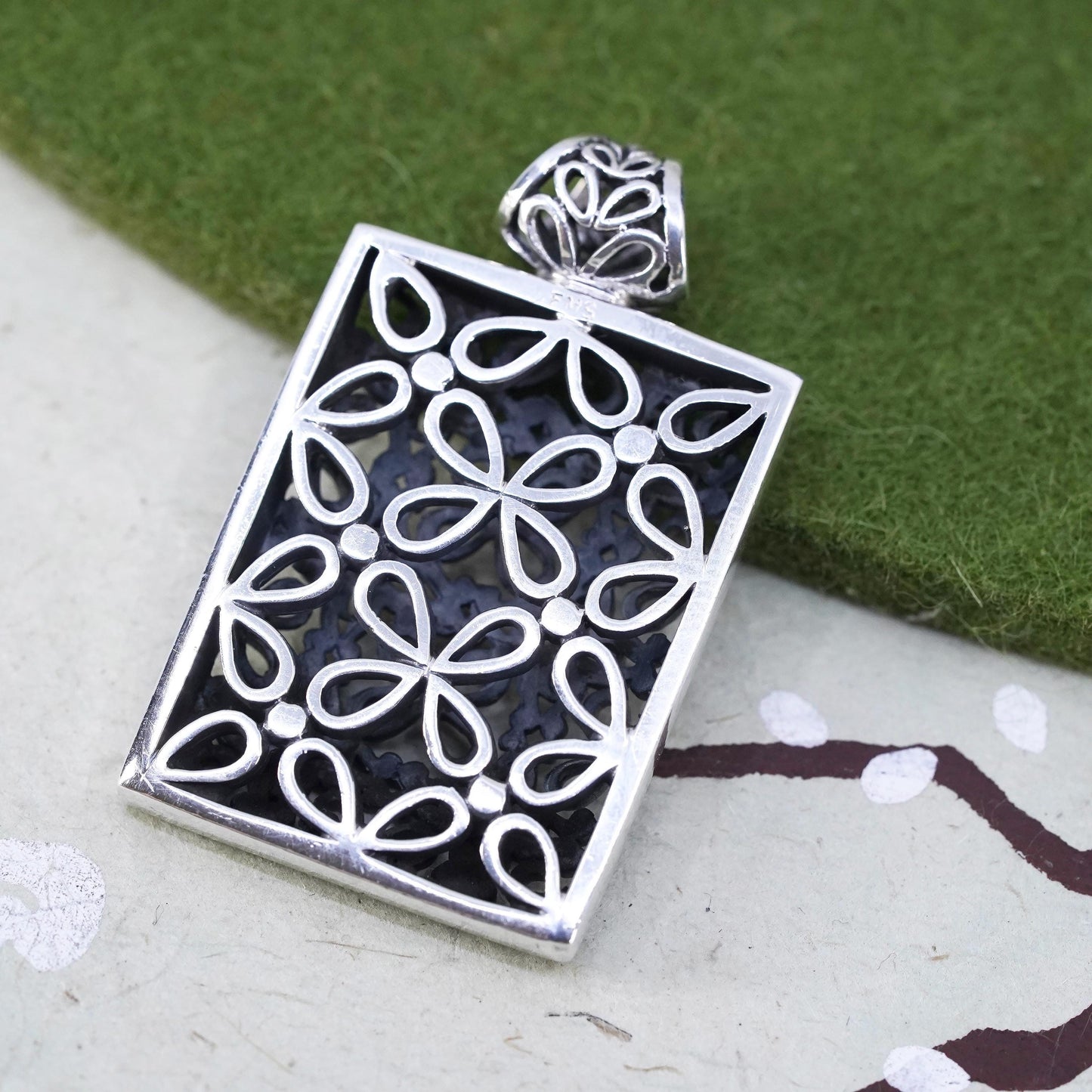 Vintage Sterling silver handmade pendant, 925 filigree rectangle