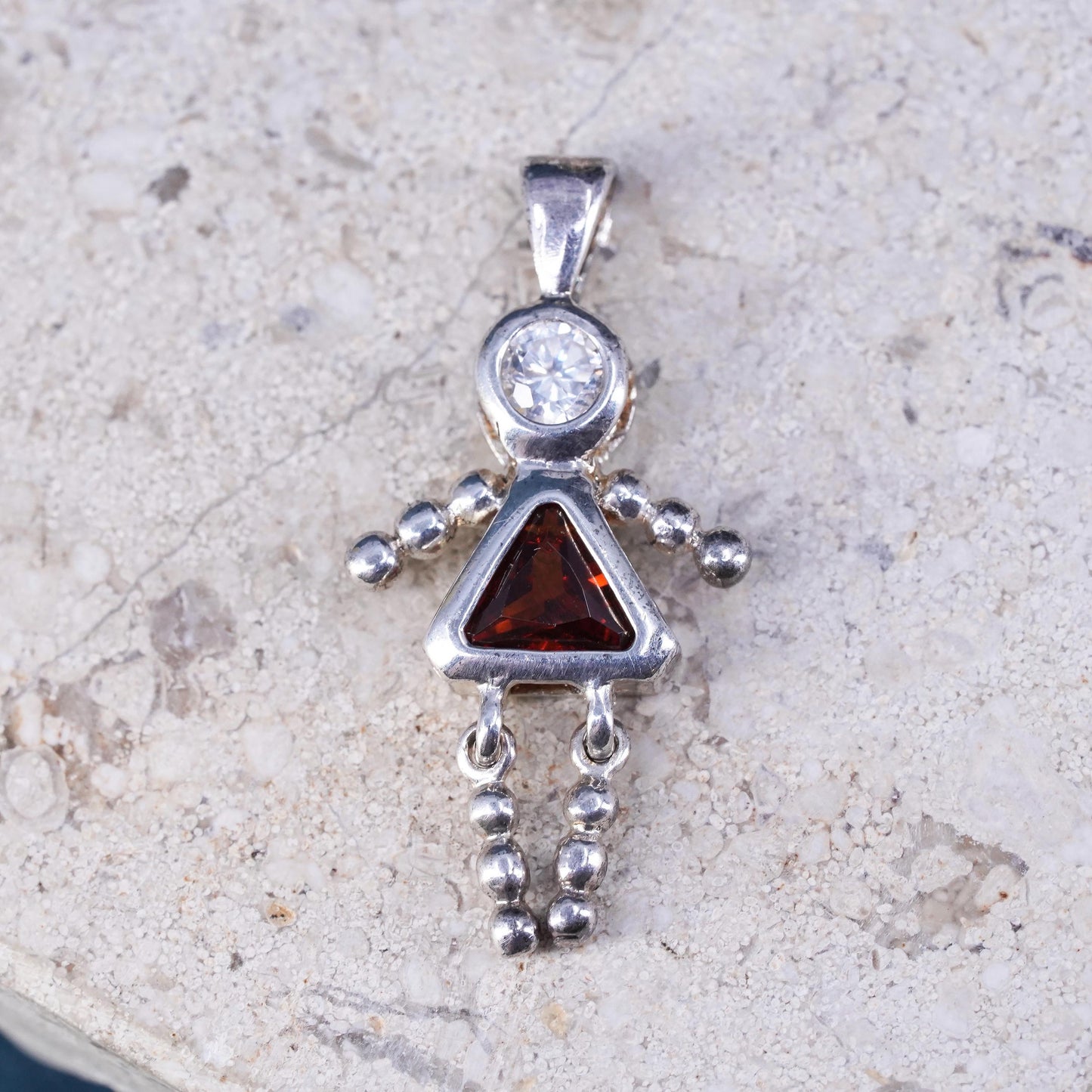 Sterling silver handmade birthstone pendant, 925 girl figure with ruby