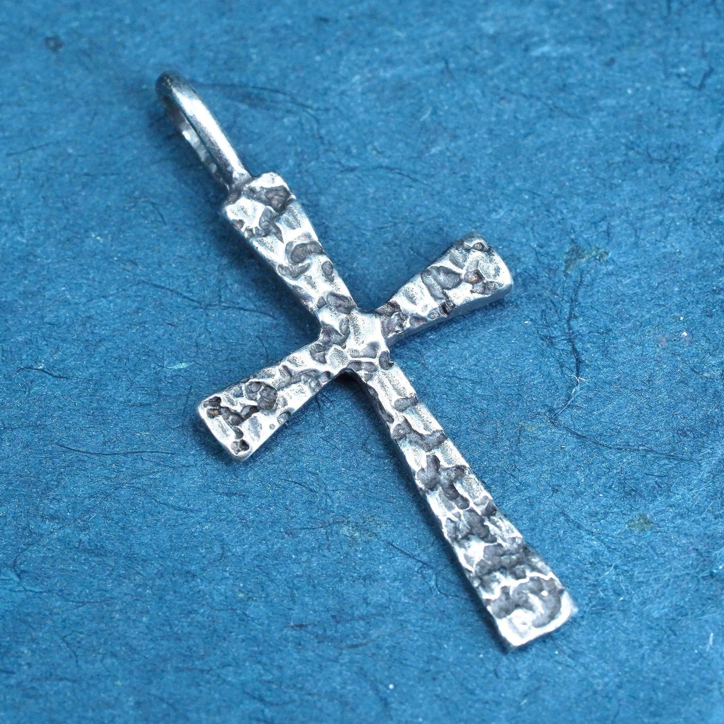 vintage Sterling silver Handmade charm, textured 925 Jesus cross pendant