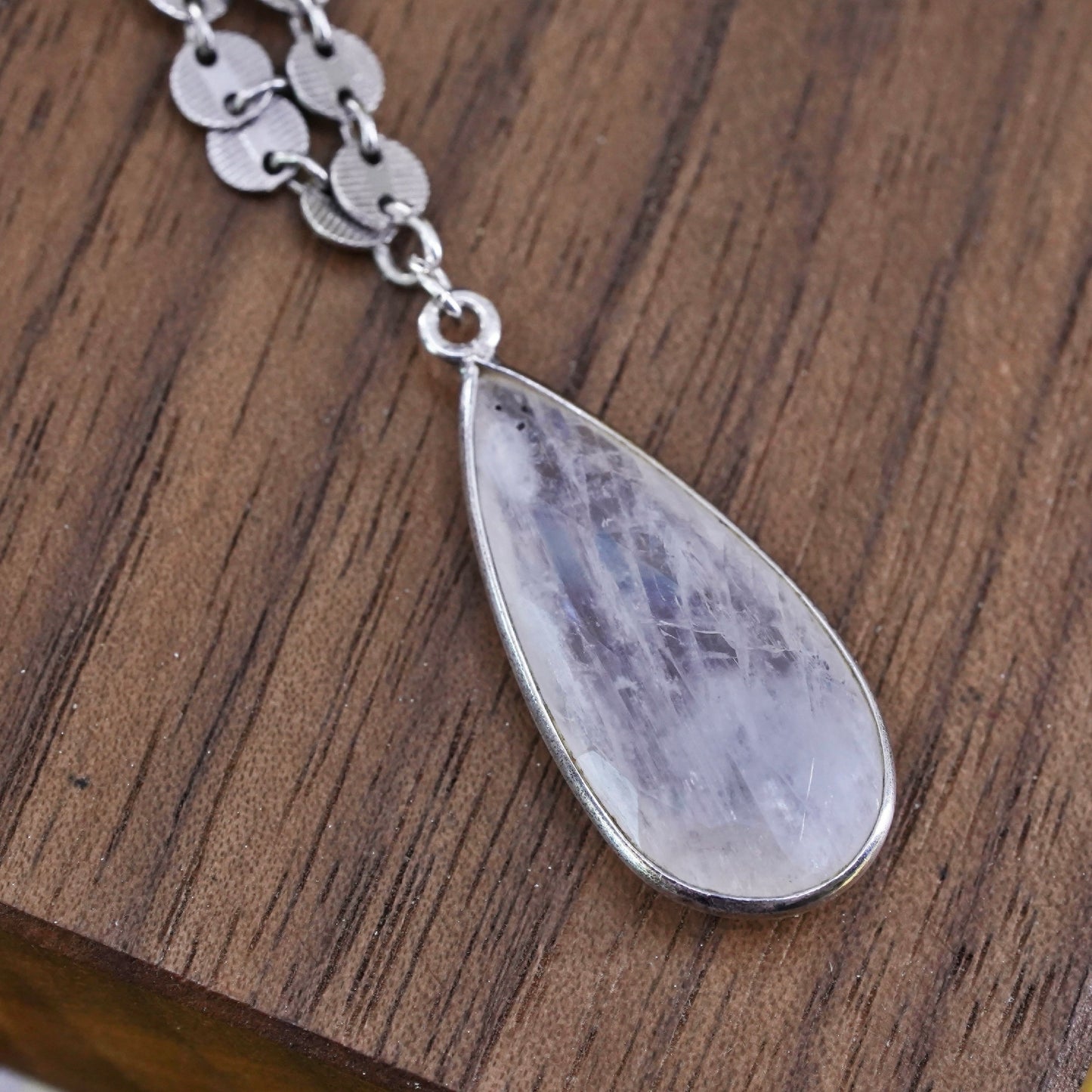 18", sterling silver necklace, 925 circle chain teardrop moonstone pendant