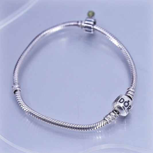 6.75”, Pandora Sterling 925 silver bracelet, bold snake link chain bead charm