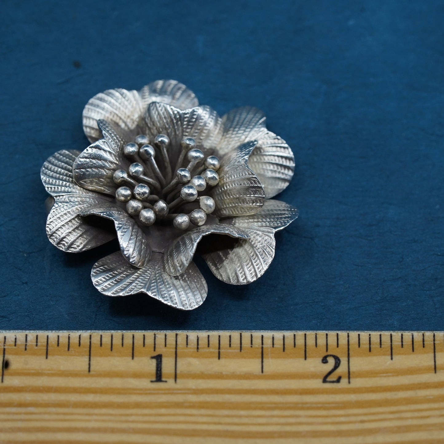 Vintage Sterling silver handmade pendant, 925 textured flower