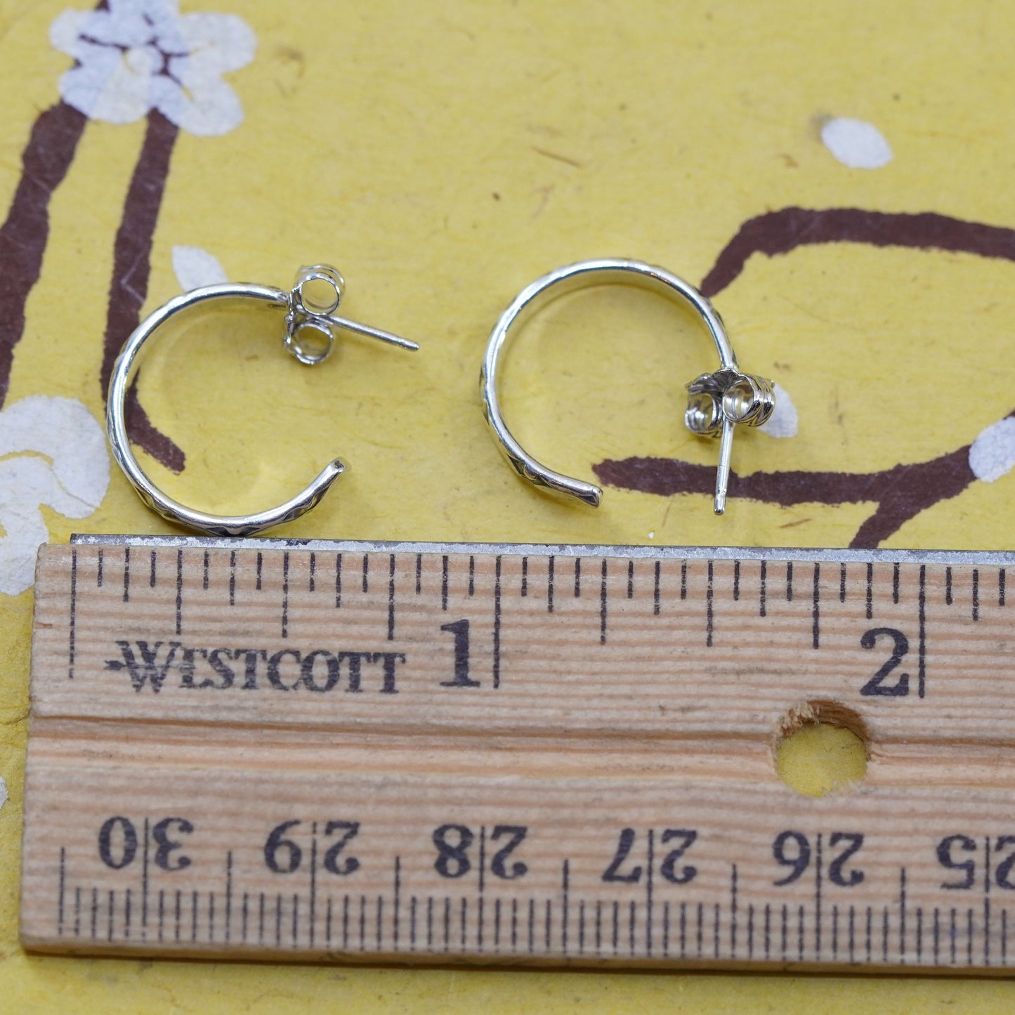 0.5”, Sterling silver handmade earrings, textured 925 huggie studs