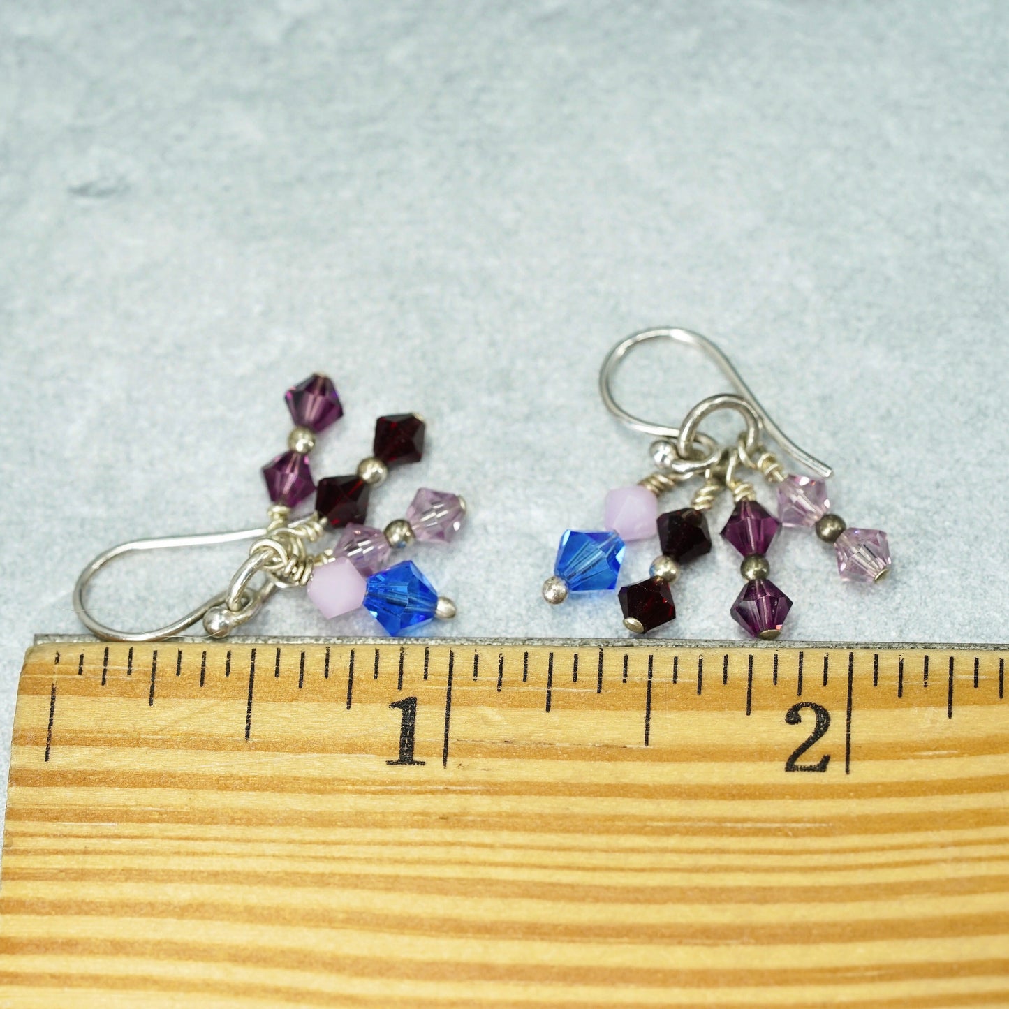 Vintage Sterling 925 silver handmade earrings with cluster crystal