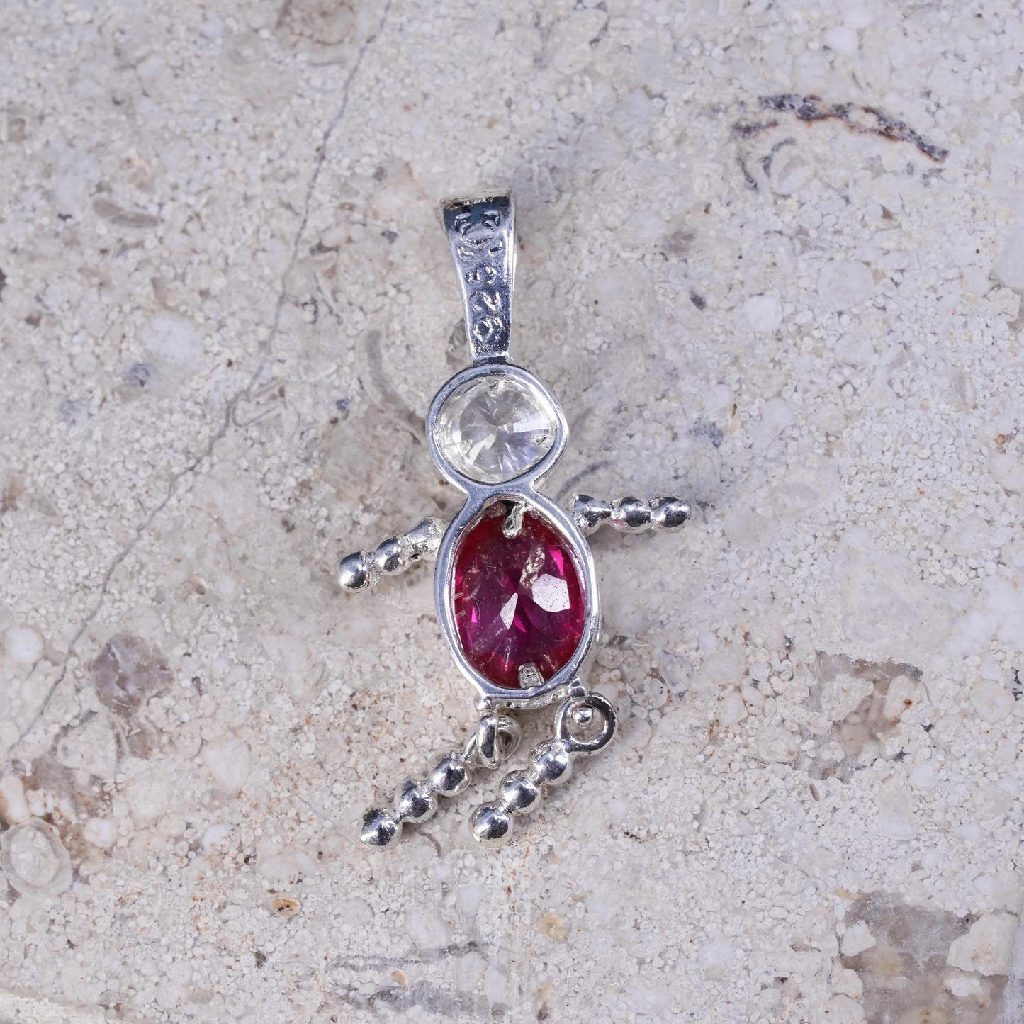 Sterling silver handmade birthstone pendant, 925 boy figure with ruby