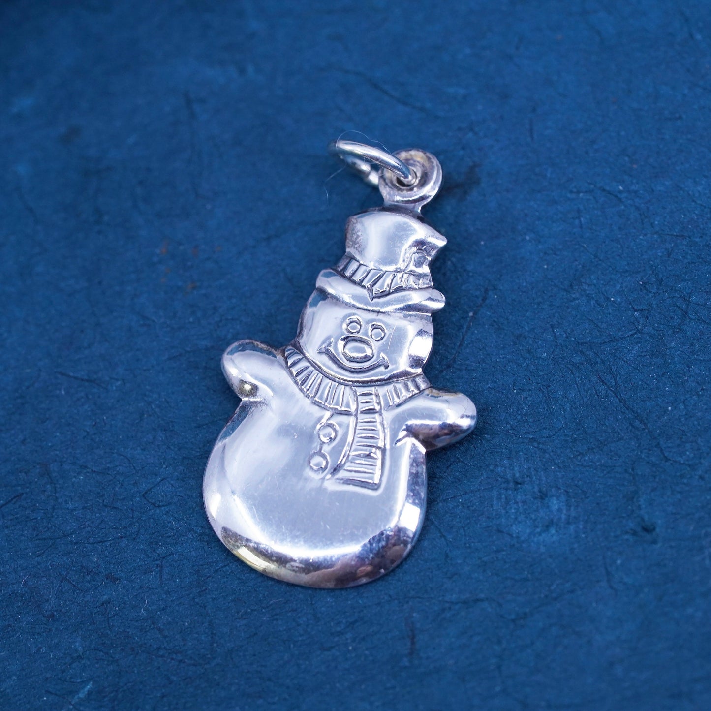 Vintage Christmas Sterling silver handmade pendant, 925 snowman charm