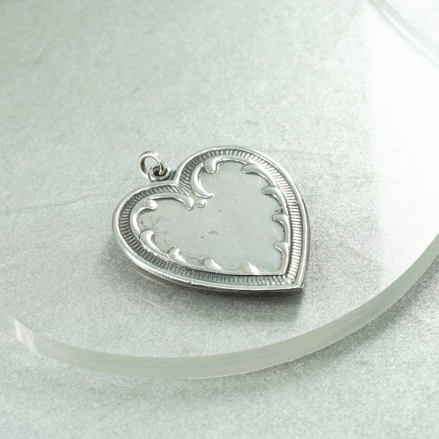 Vintage Sterling silver handmade charm, 925 textured heart pendant