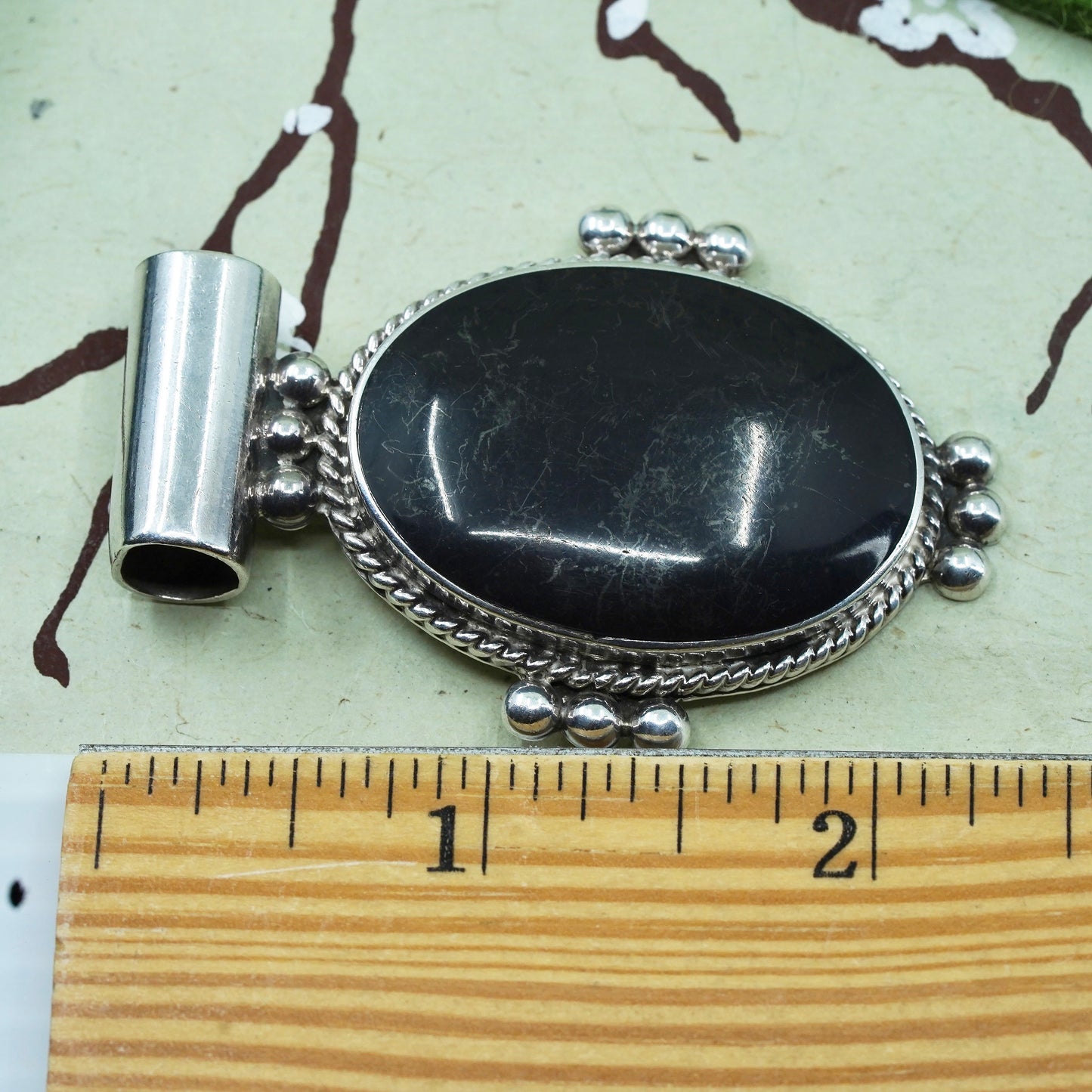 VTG Talleres Lagunas Mexico sterling 925 silver round pendant with black onyx