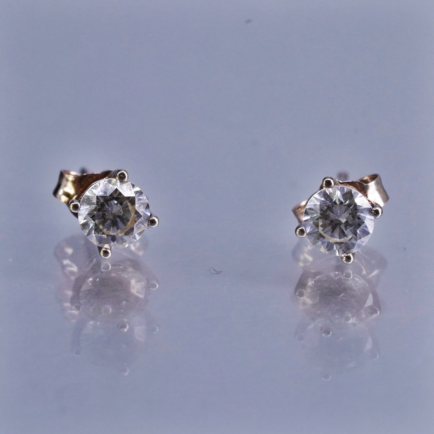 5mm, Vintage rose gold Sterling 925 silver earrings, studs with cz inlay