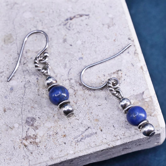 Vintage Sterling 925 silver handmade earrings with lapis lazuli beads