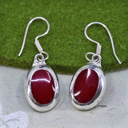 Vintage Mexican Sterling 925 silver handmade earrings with red jasper drops