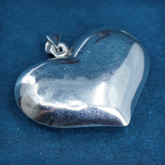 Vintage Sterling silver handmade pendant, puffy 925 silver heart