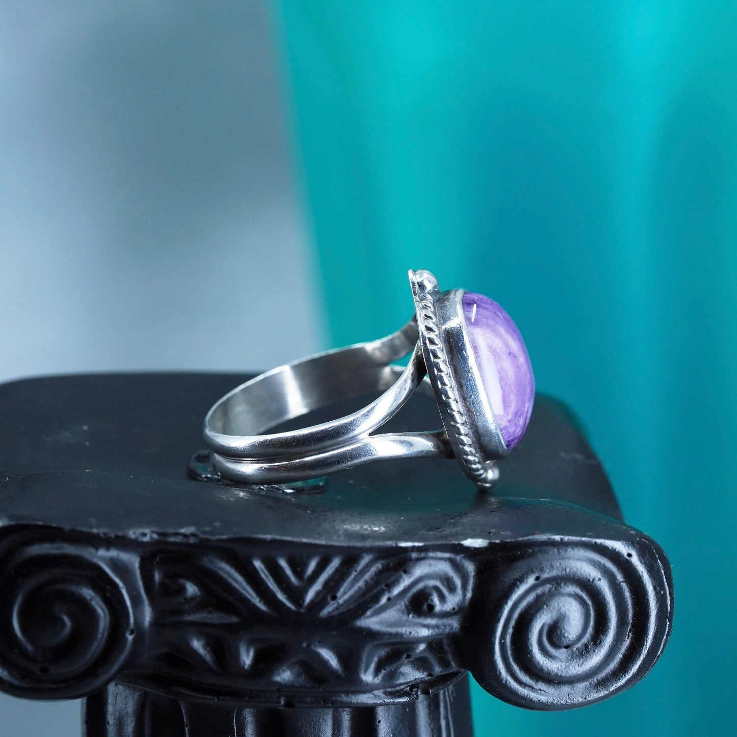 Size 9, Native American BKF Burt Francisco Sterling 925 silver ring purple jade