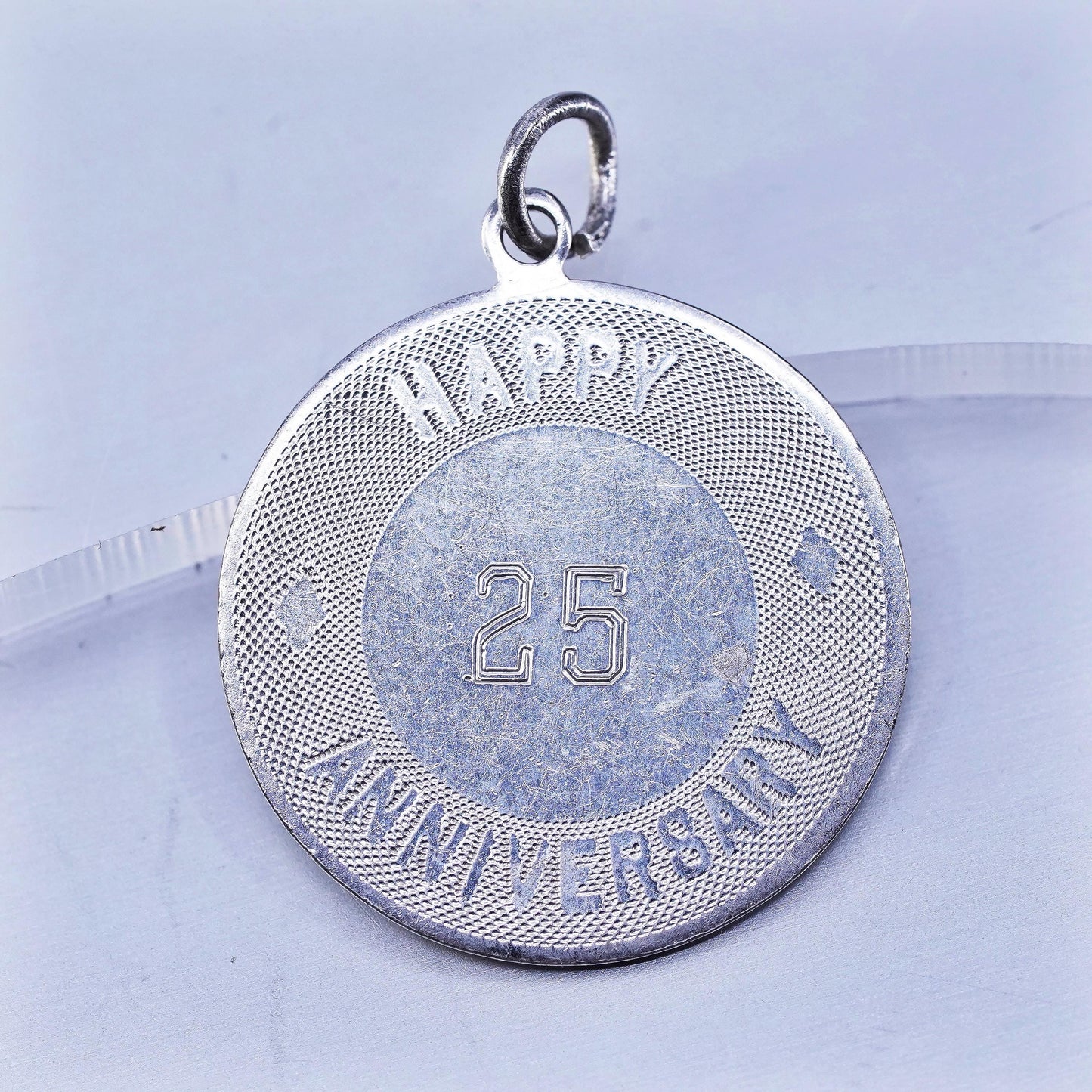 sterling 925 silver handmade pendant tag charm engraved “ happy anniversary 25”