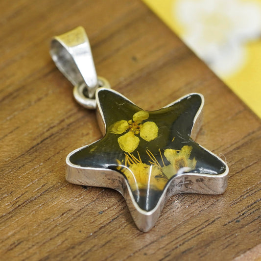 Vintage Sterling 925 silver handmade star pendant with amber