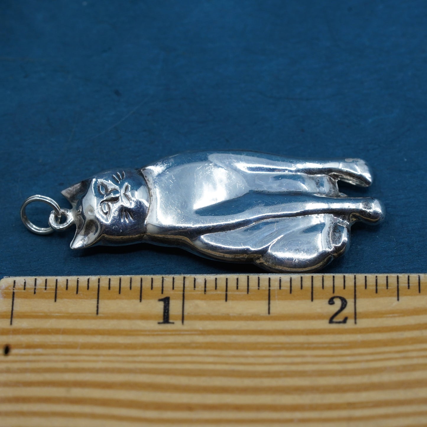 Vintage Sterling silver Handmade pendant, 925 kitty cat