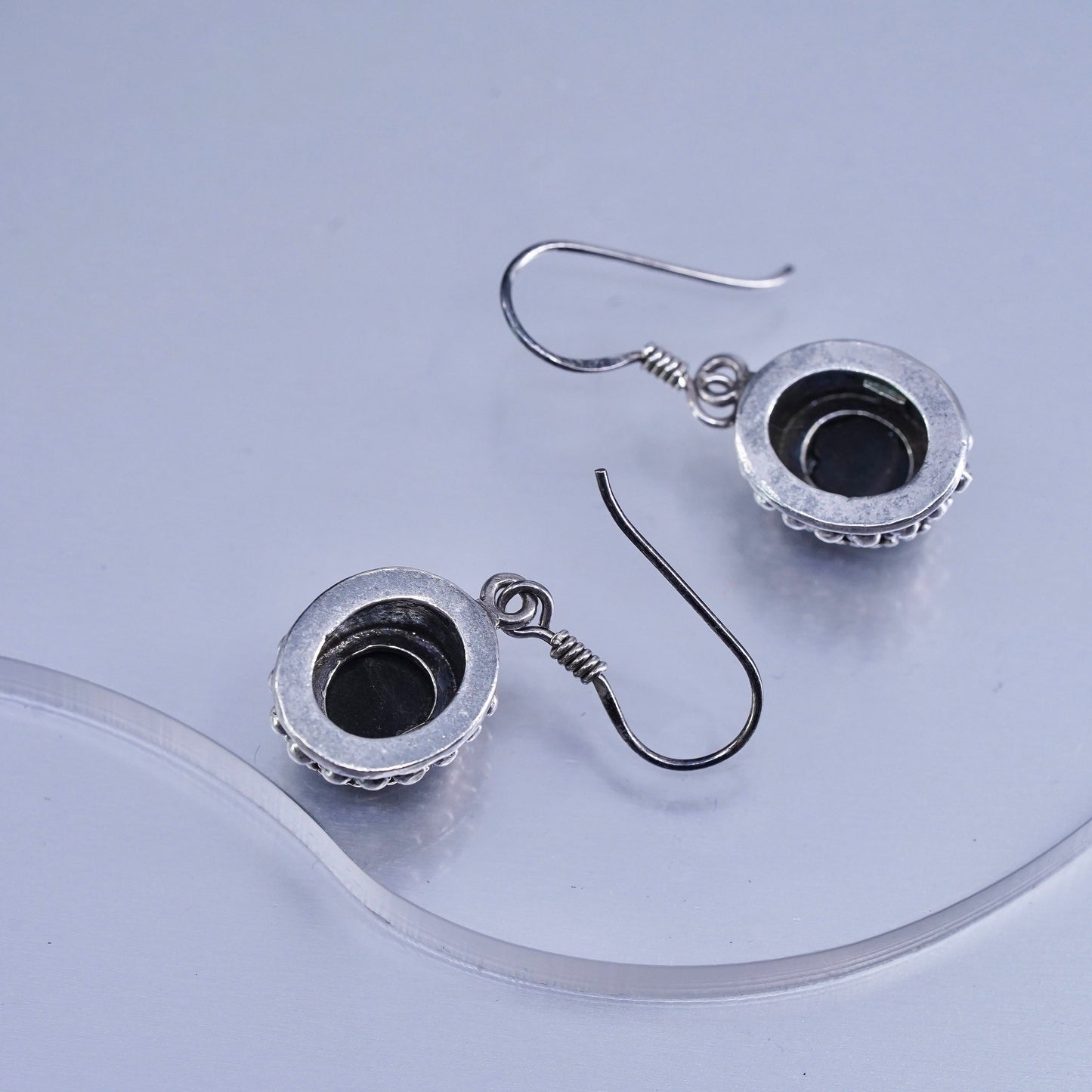 Vintage Sterling 925 silver oval earrings with onyx and beads