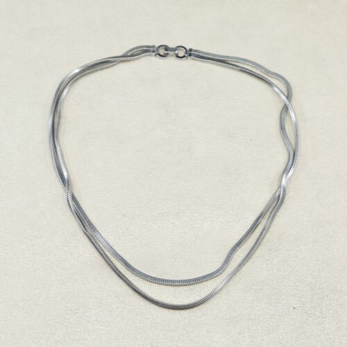 16", 2mm, Vintage double strands sterling silver snake necklace, 925 chain