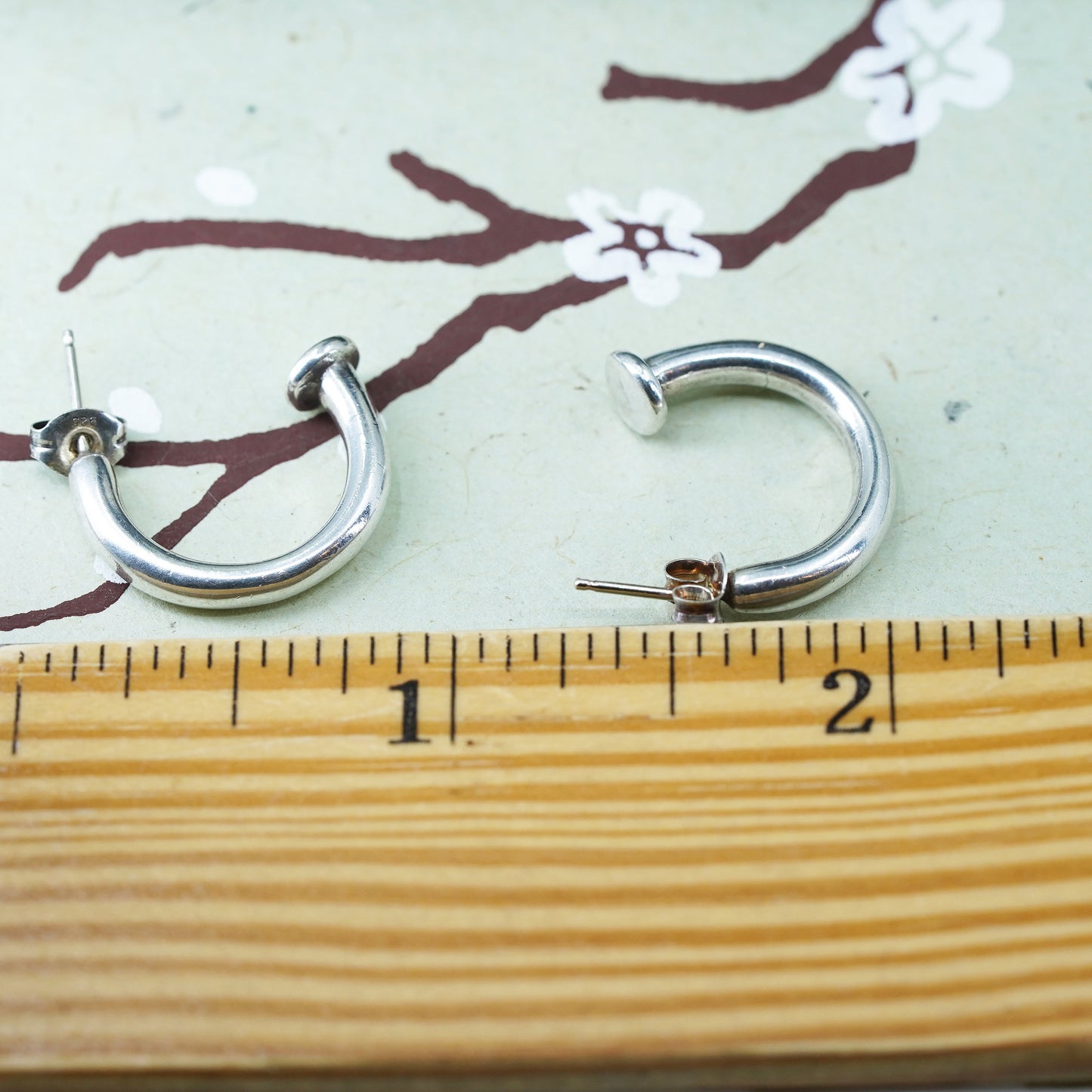 0.75", Vintage sterling silver wide hoops, 925 silver bold huggie earrings