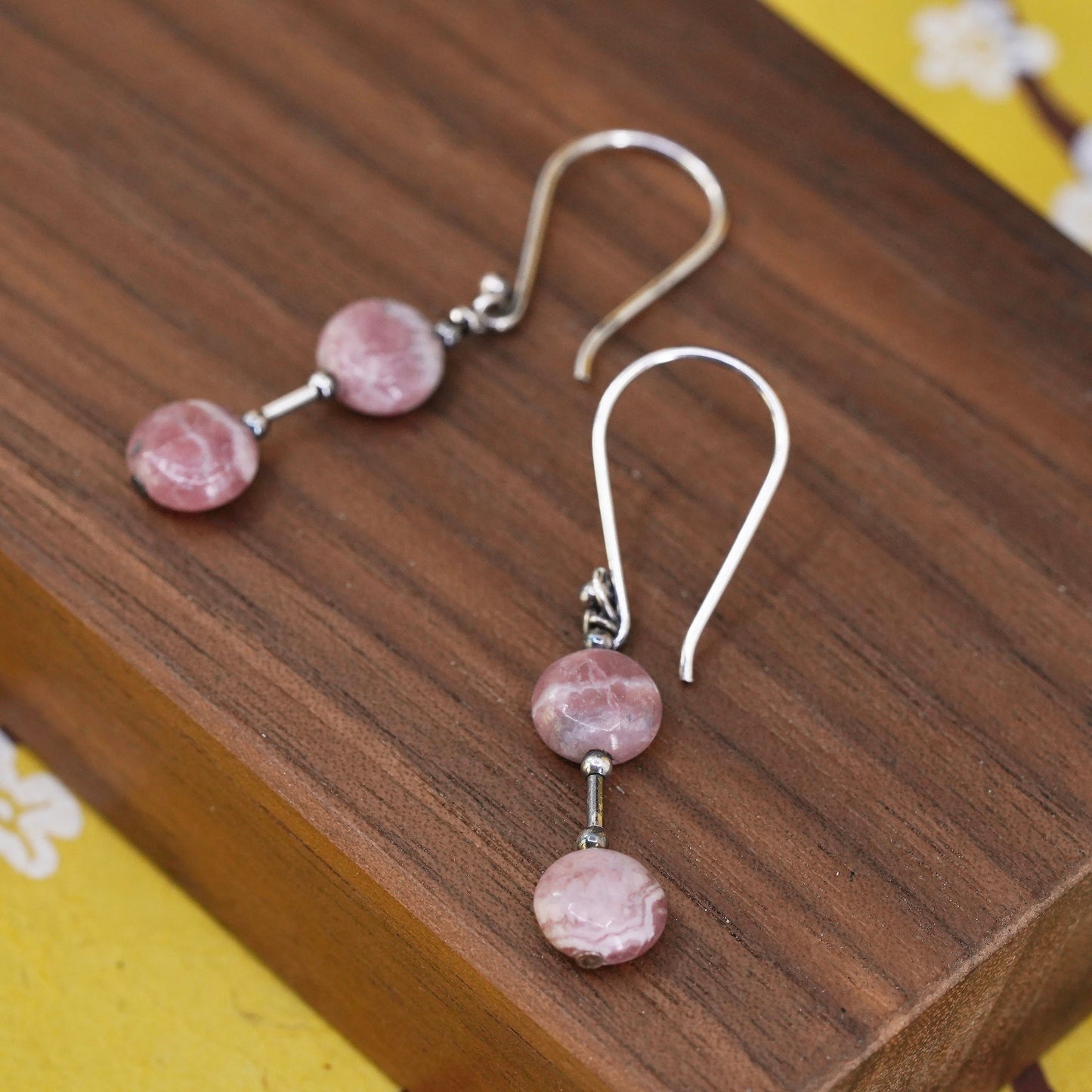 Vintage Sterling silver 925 handmade earrings with pink Rhodochrosite