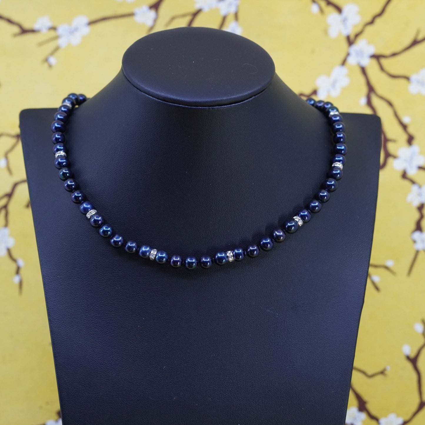 18”, Sterling silver handmade necklace, 925 clasp with 7mm black pearl beads