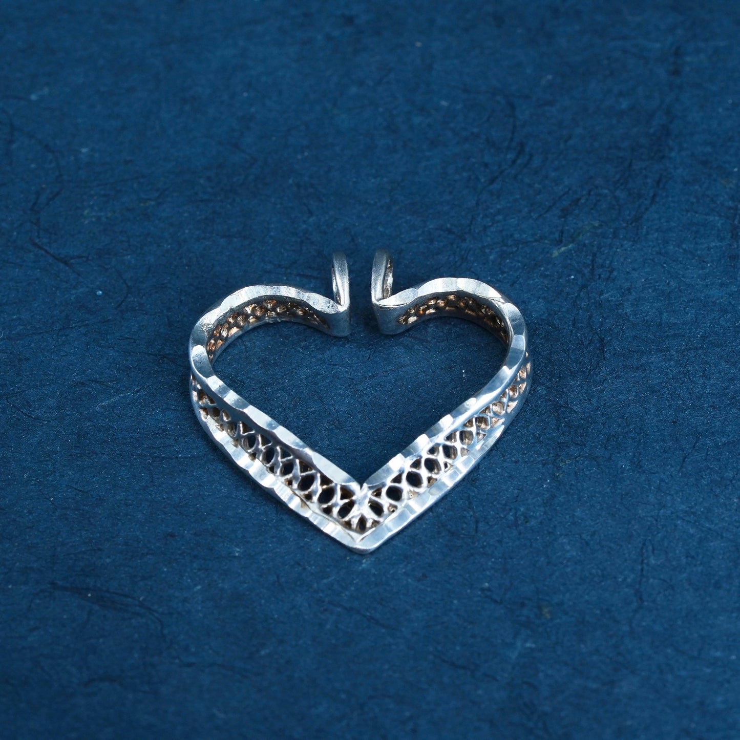 Vintage Sterling silver handmade pendant, 925 silver filigree heart pendant