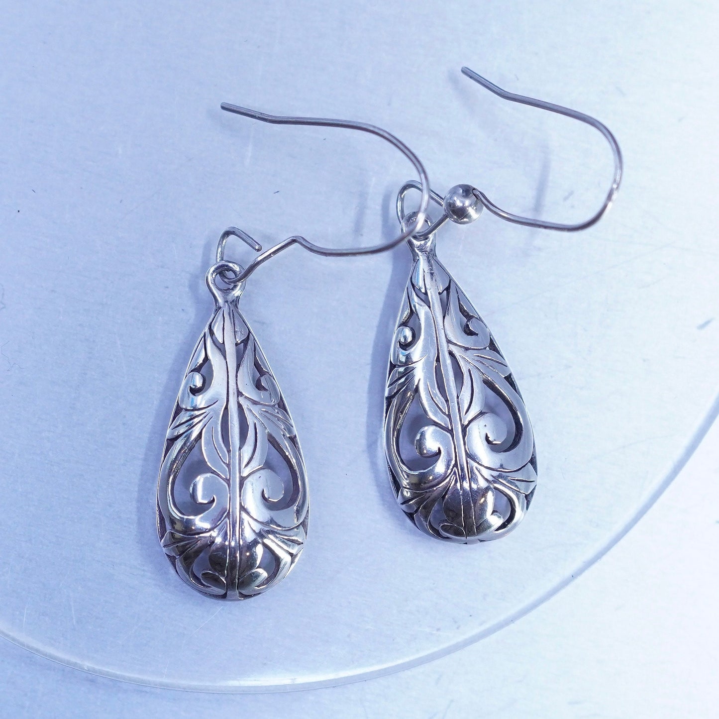 Vintage Sterling 925 silver filigree teardrop earrings