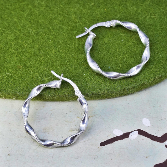 1", Vintage sterling silver loop earrings, twisted minimalist primitive hoops