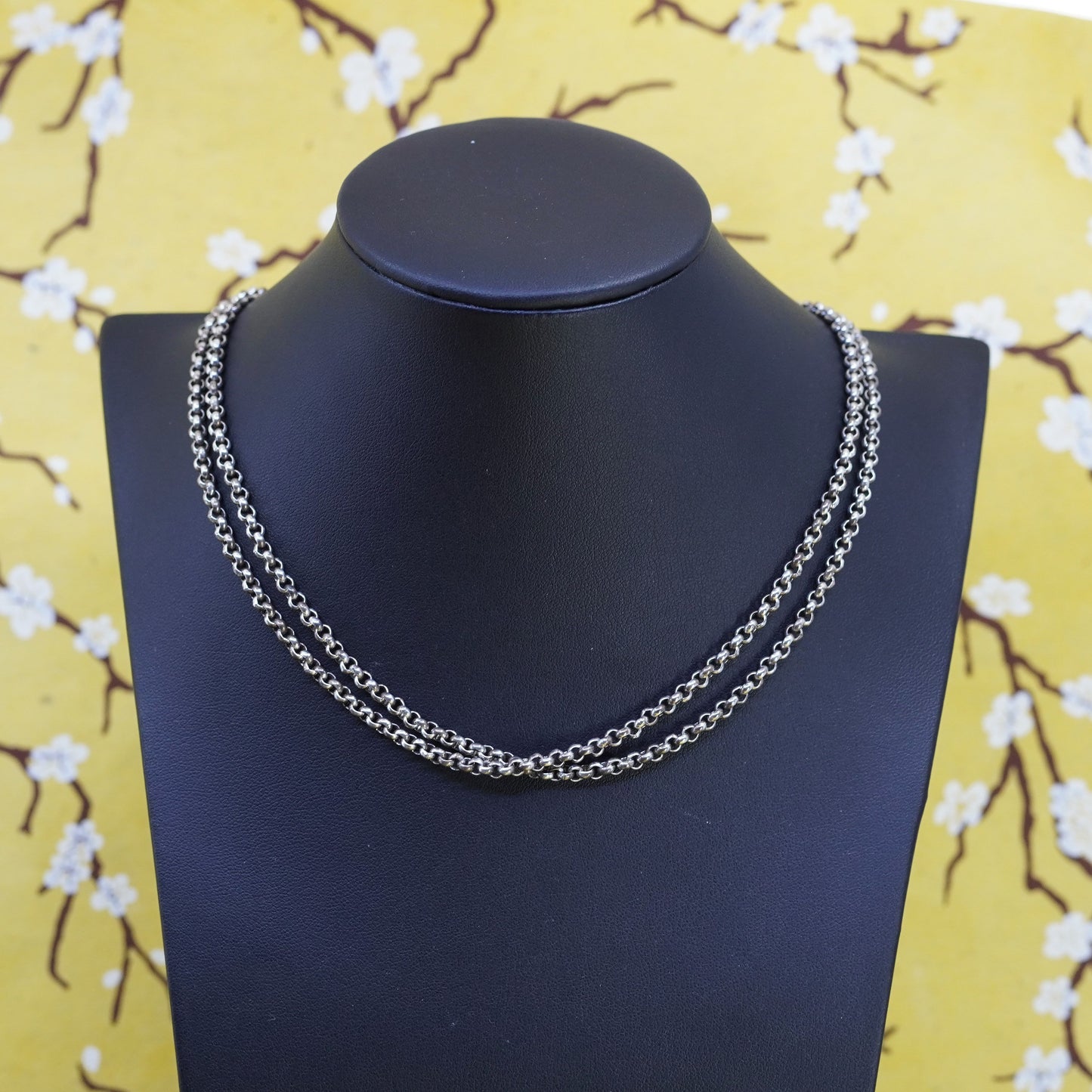 18” 4mm, vintage Sterling silver double circle chain, 925 necklace