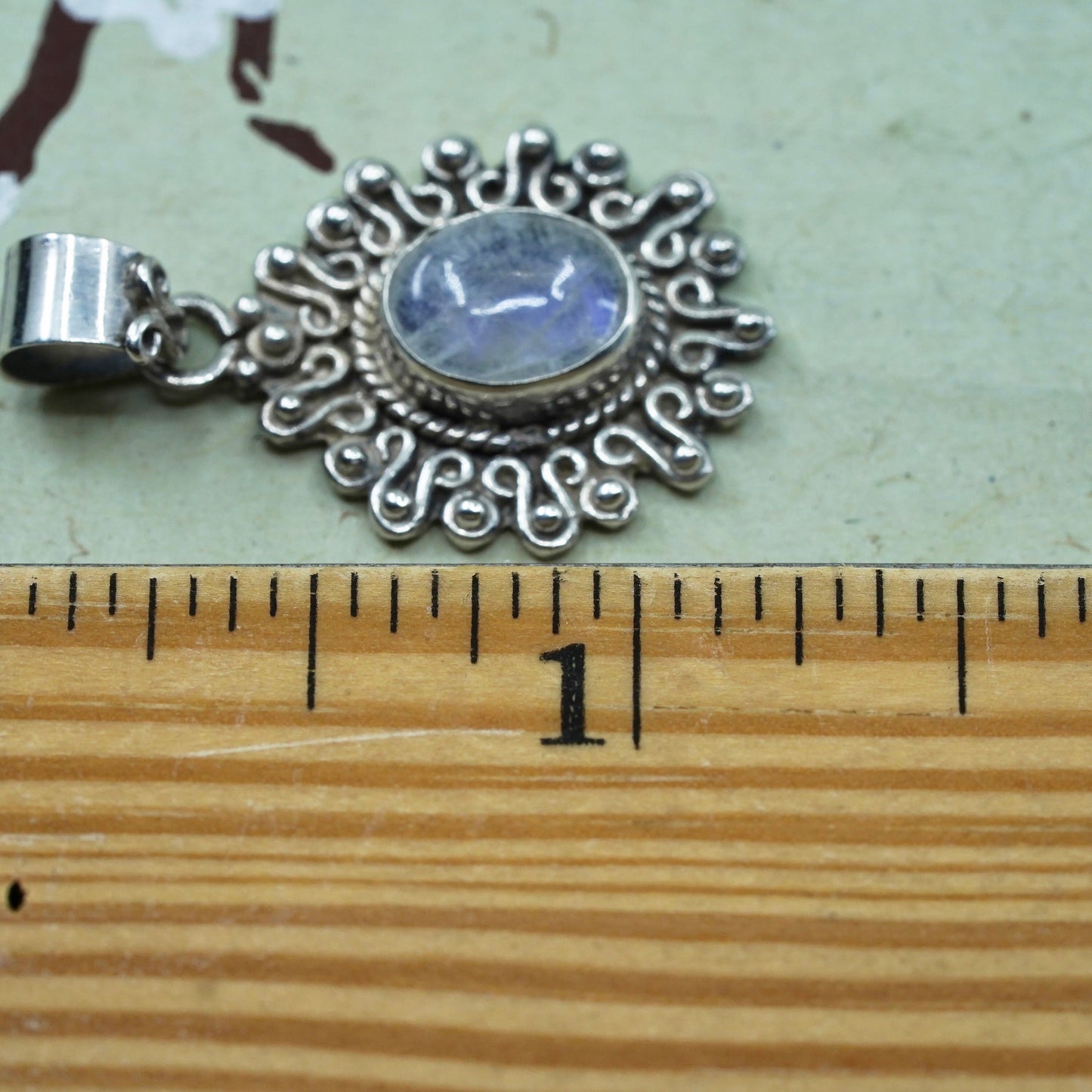 Vintage Sterling 925 silver handmade pendant with oval moonstone