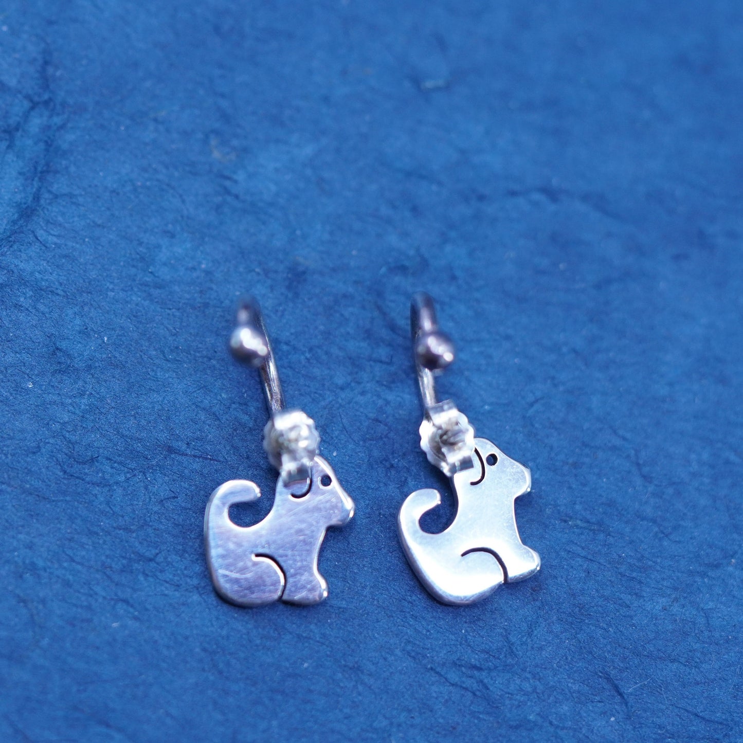 0.5”, Sterling silver handmade earrings, 925 hoops w/ dog puppy charms, huggie