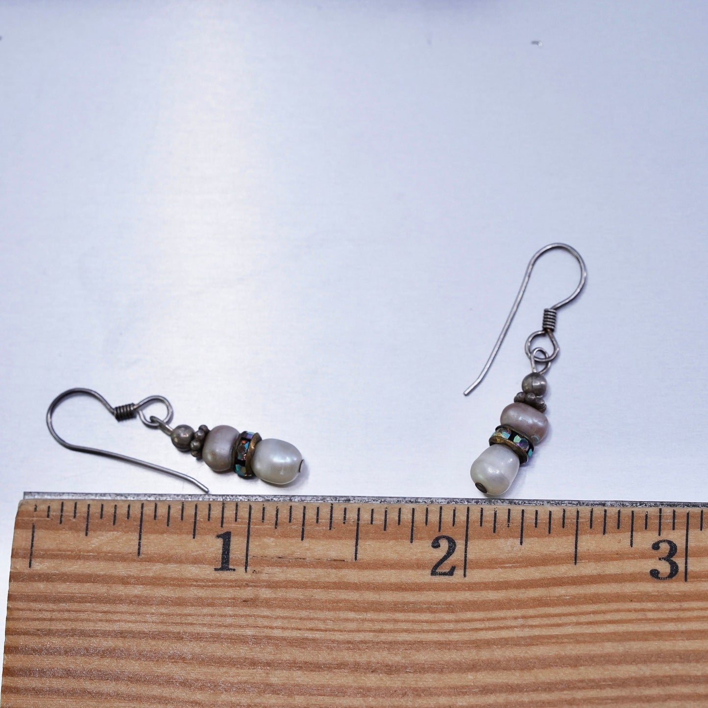 Vintage Sterling 925 silver earrings, dangle with pearl and Cz