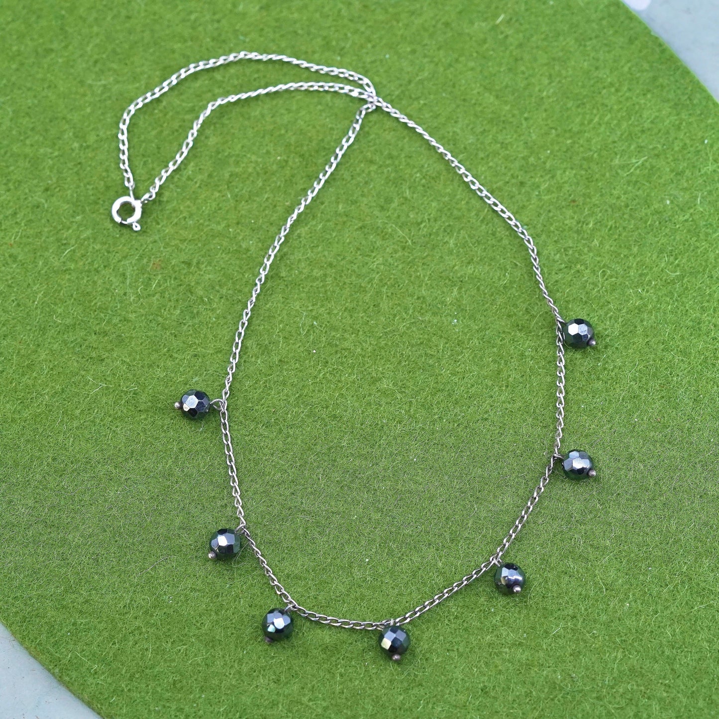 16", sterling silver handmade beads necklace, 925 chain with hematite beads