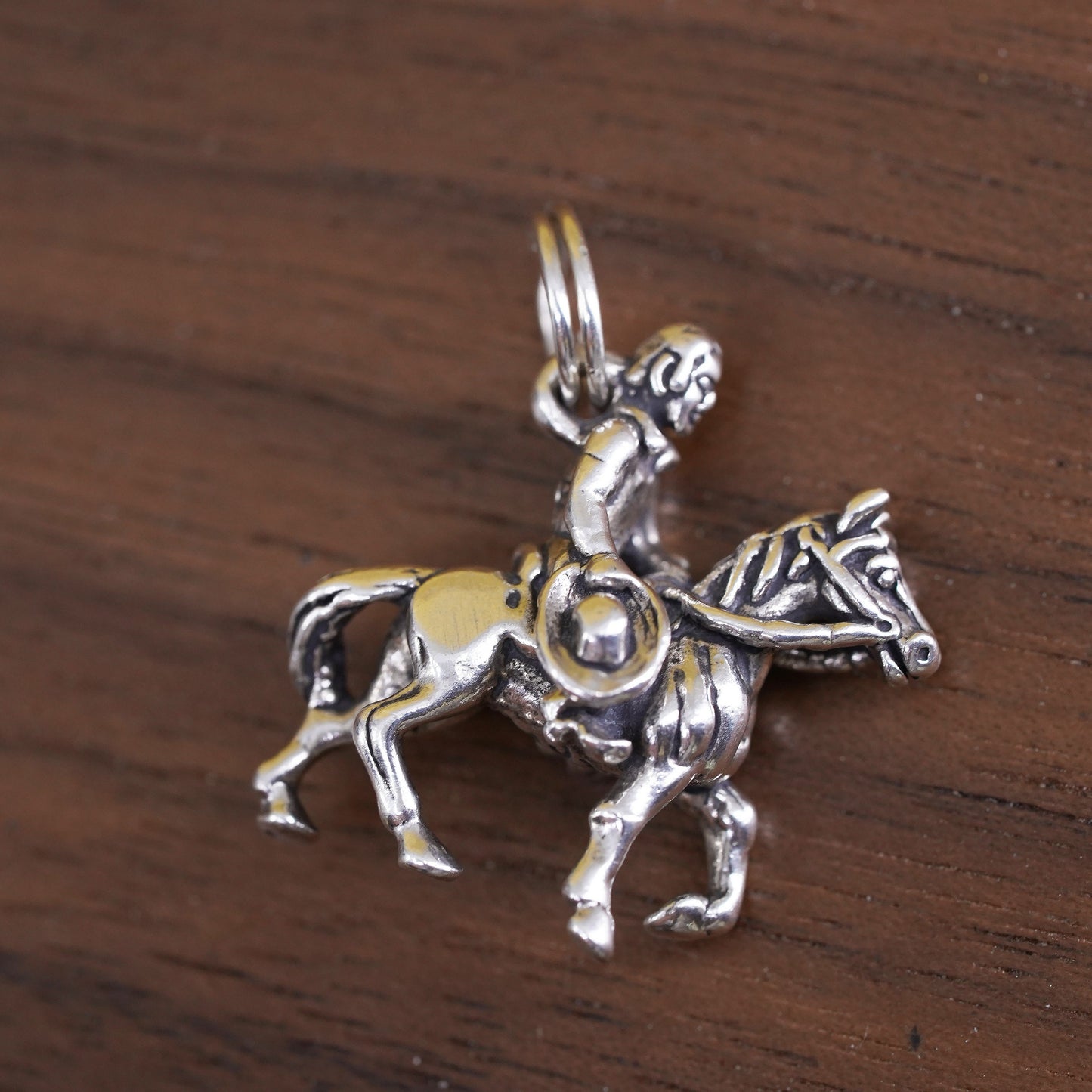 Vintage sterling silver handmade pendant, 925 silver western cowboy with charm