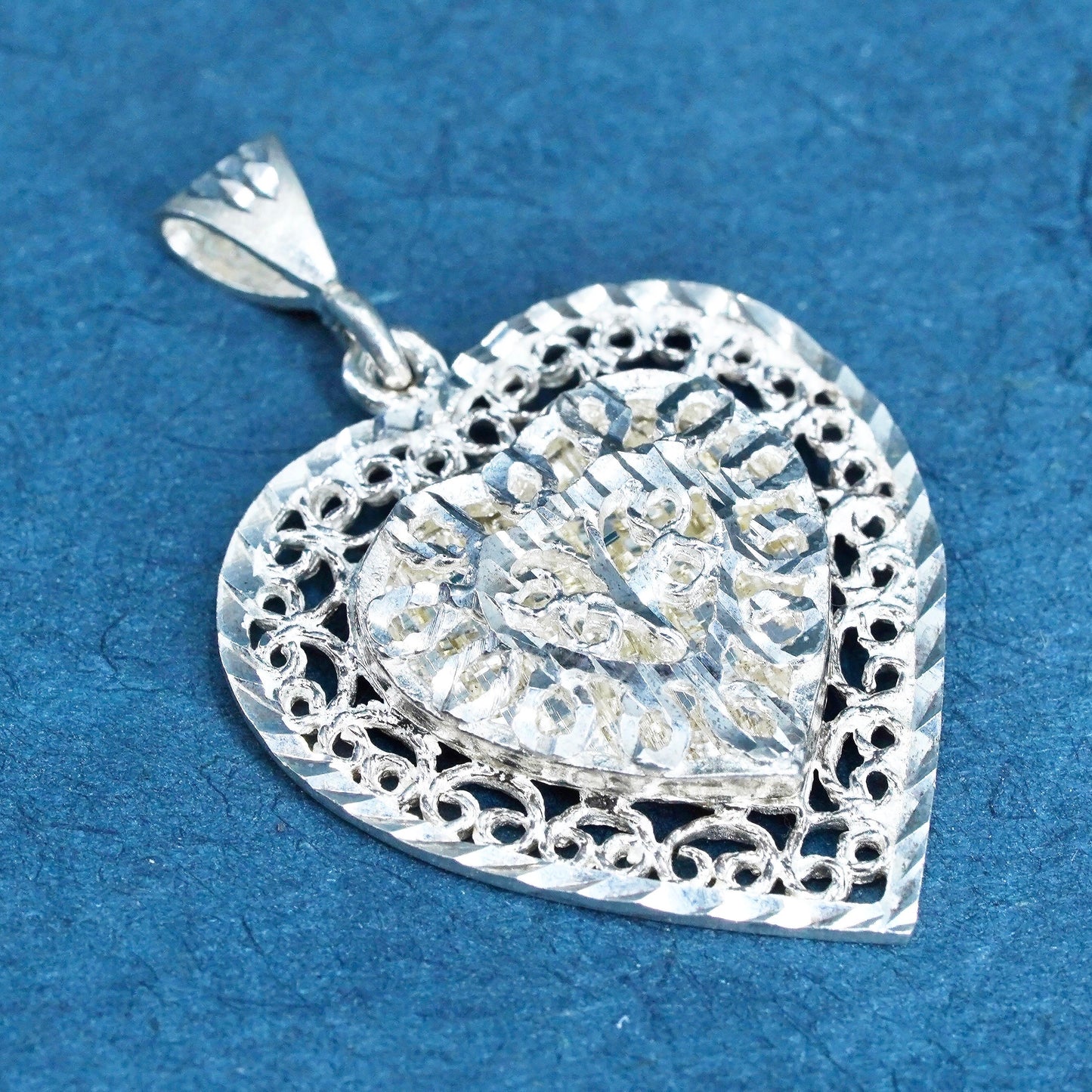 Vintage Sterling silver handmade pendant, 925 silver filigree heart