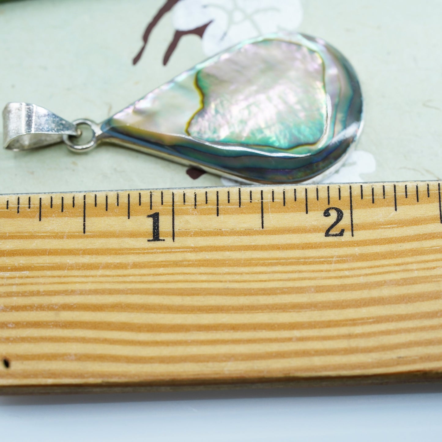 Vintage sterling silver handmade pendant, Mexican 925 teardrop with abalone