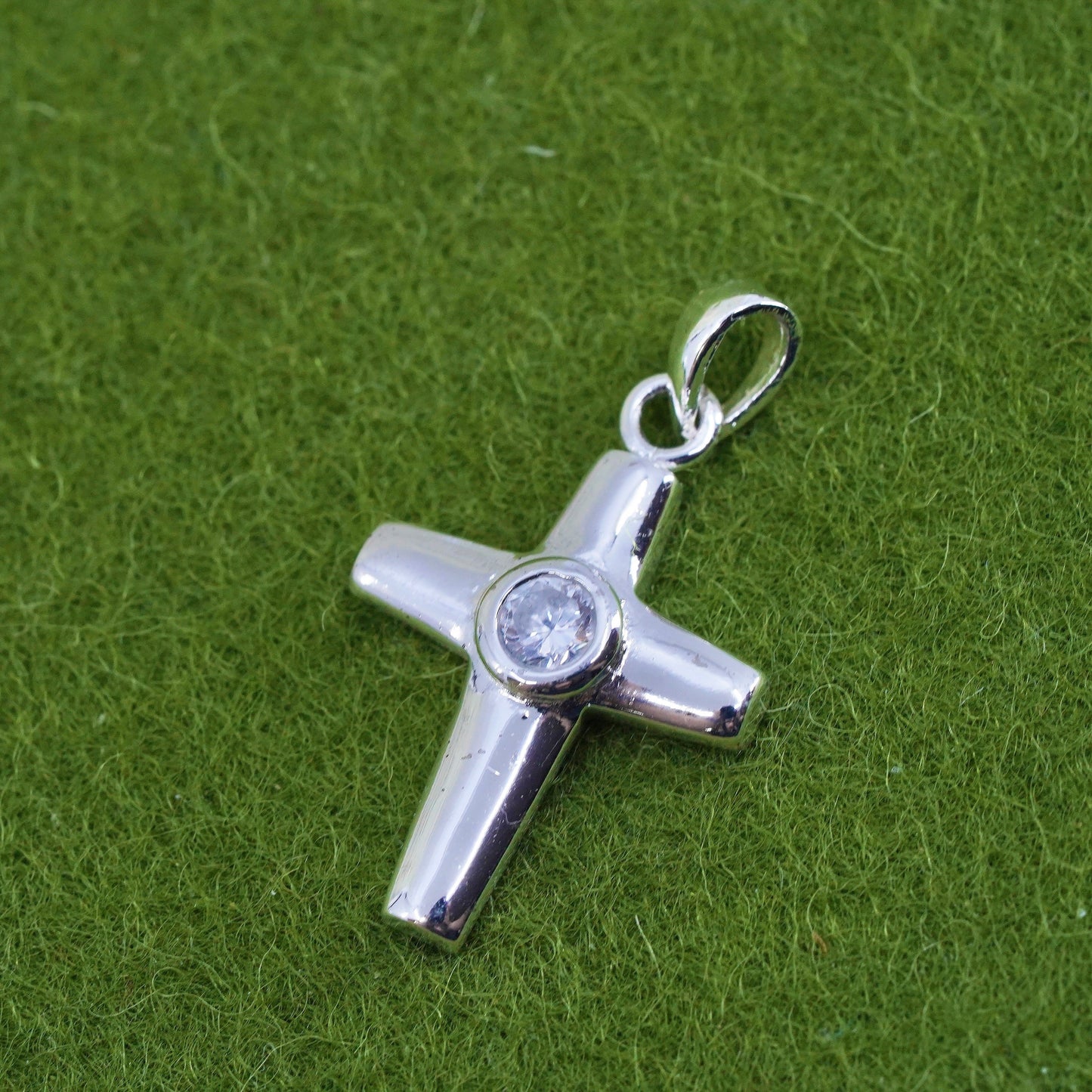 Vintage sterling silver pendant, 925 cross handmade pendant with Cz