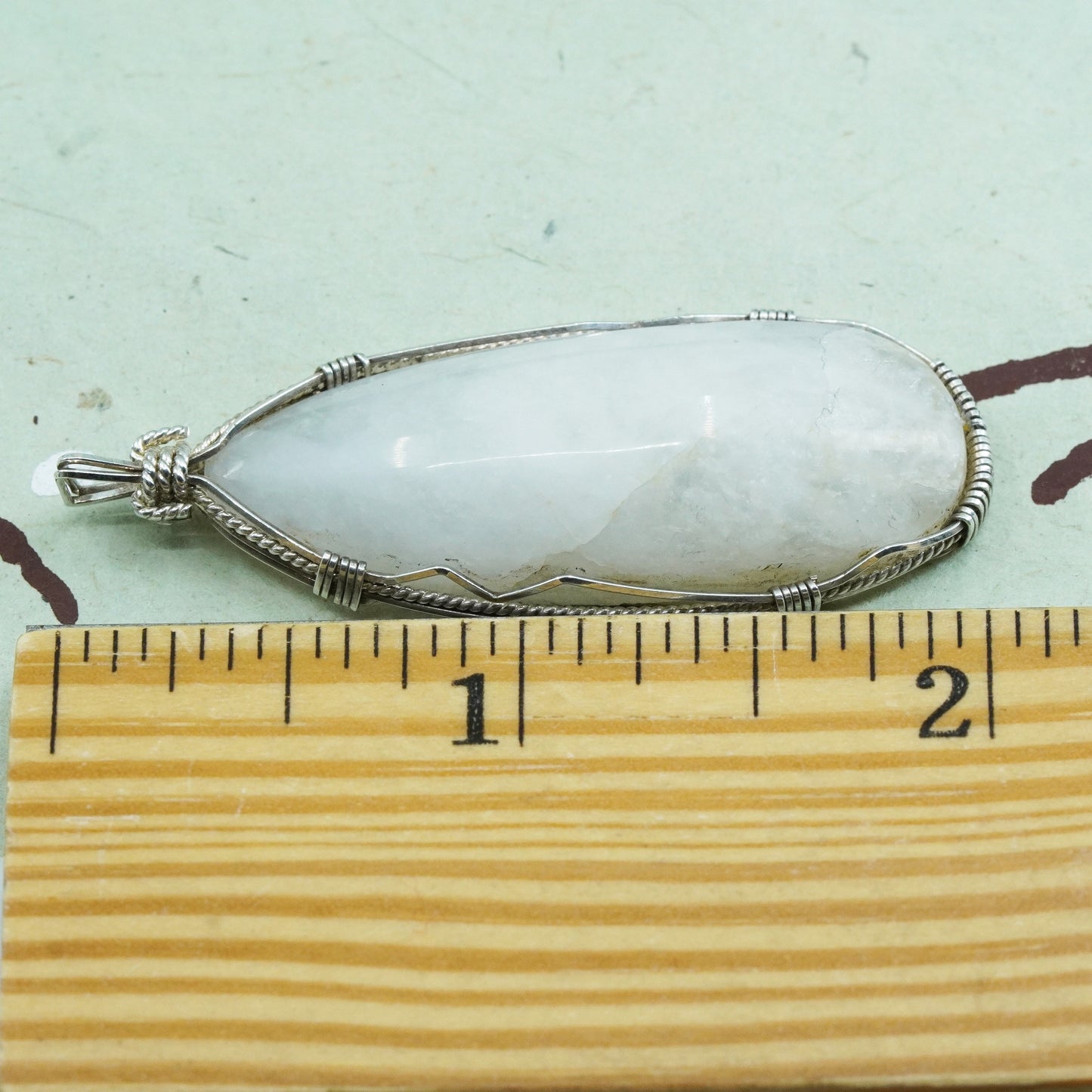 Vintage Sterling silver handmade pendant, 925 silver wired teardrop moonstone