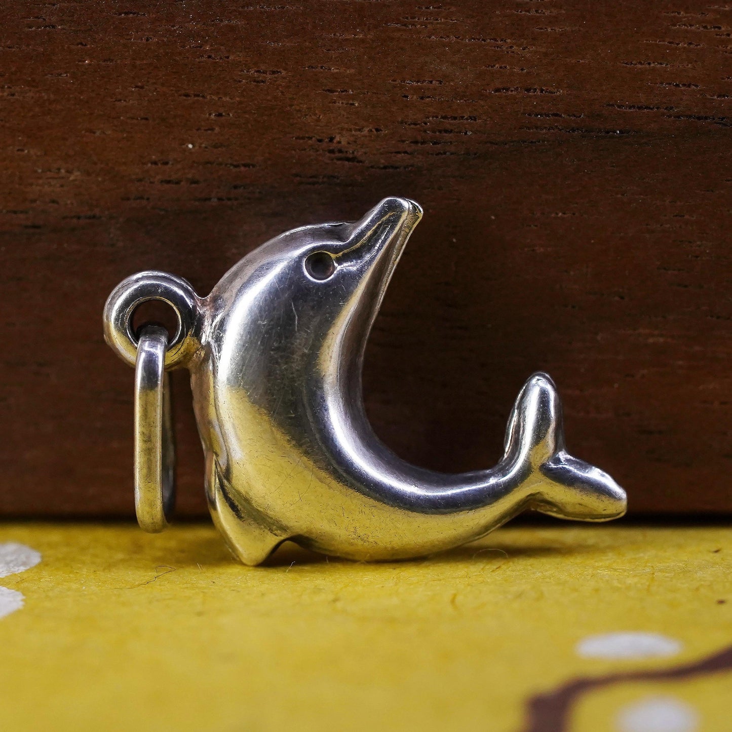 Vintage Sterling silver handmade pendant, 925 dolphin charm