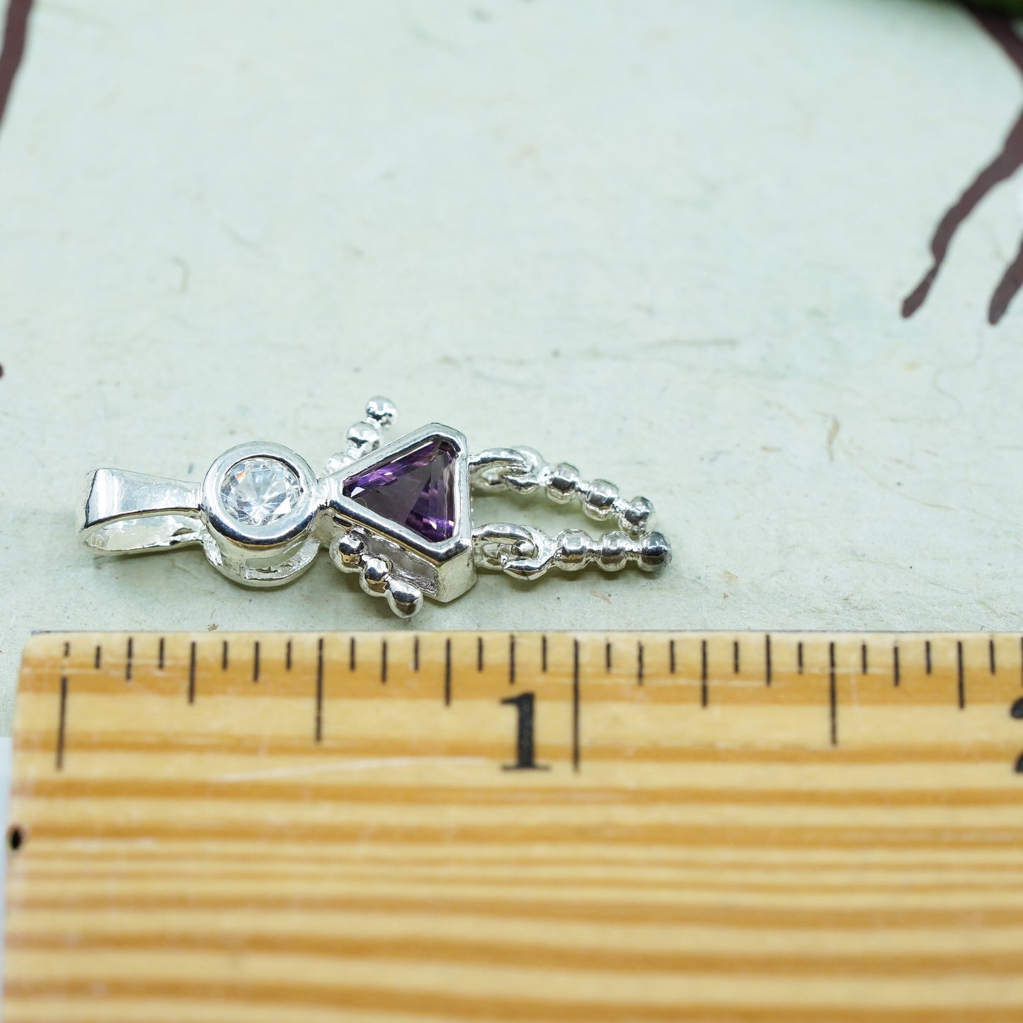 Vintage sterling 925 silver birthstone pendant with amethyst girl figure charm