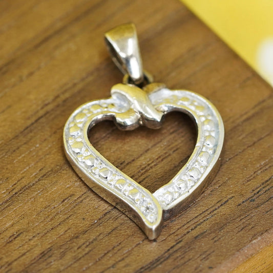 Vintage Sterling 925 silver handmade heart pendant with diamond