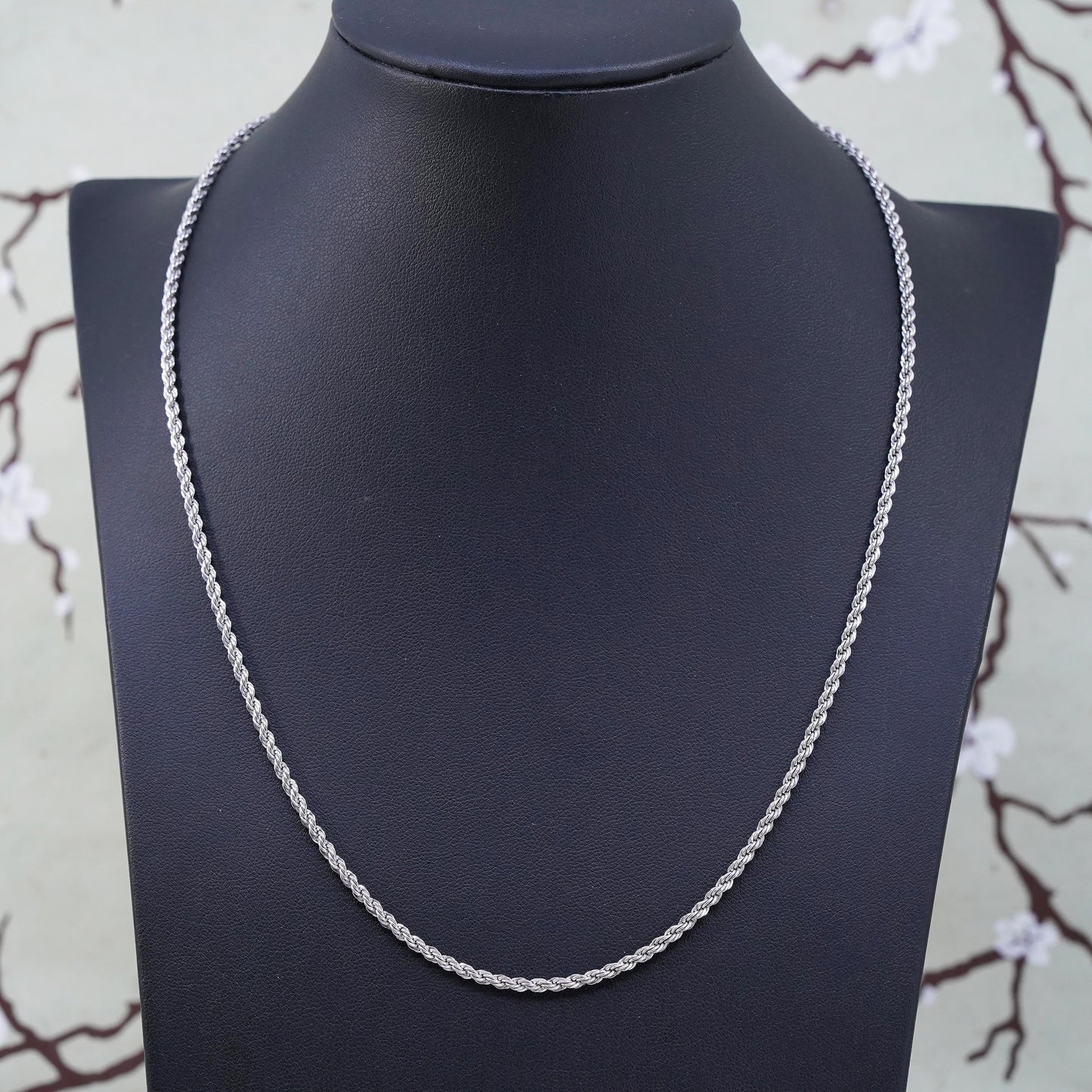 20”, 3mm, vintage Sterling silver necklace, 925 diamond rope chain