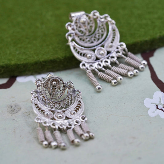 Vintage southwestern sterling 925 silver filigree earrings with fringe dangles