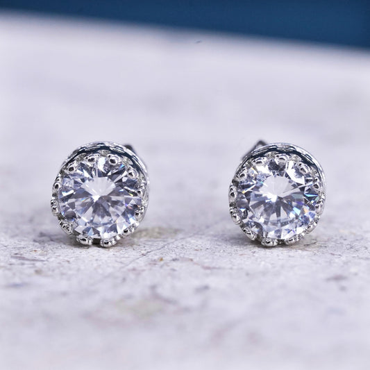 7mm, Sterling silver handmade earrings, 925 cz studs