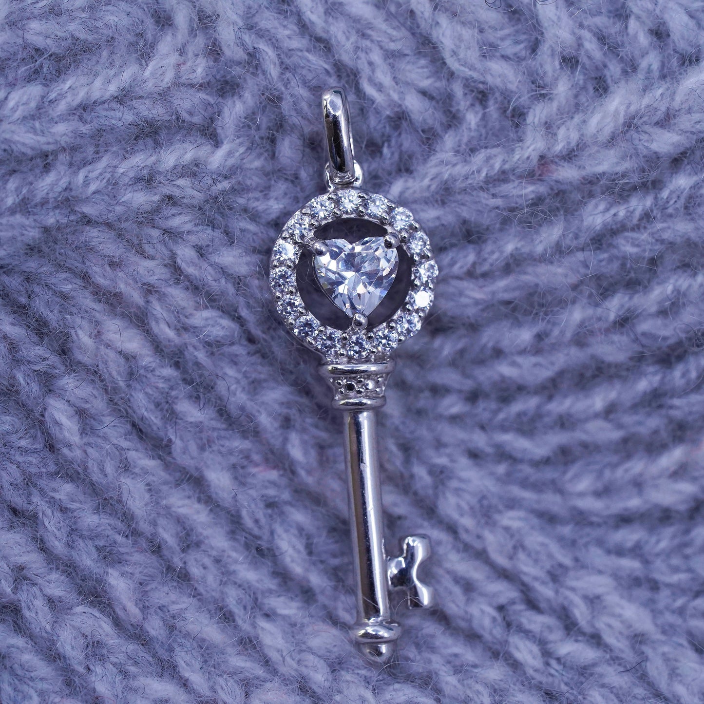 vintage Sterling silver handmade pendant, 925 key charm with cz