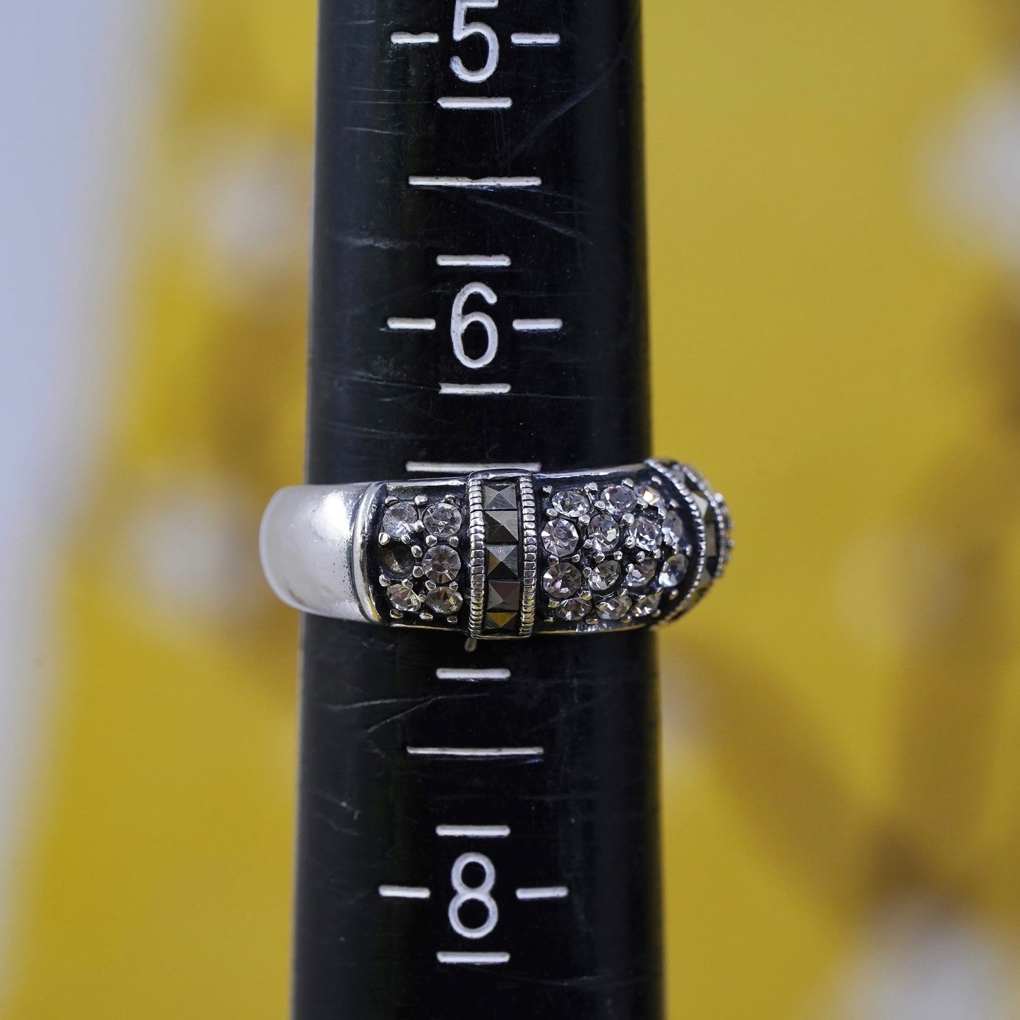 Size 6.5 vintage Sterling silver ring with cluster marcasite and cz, 925 band
