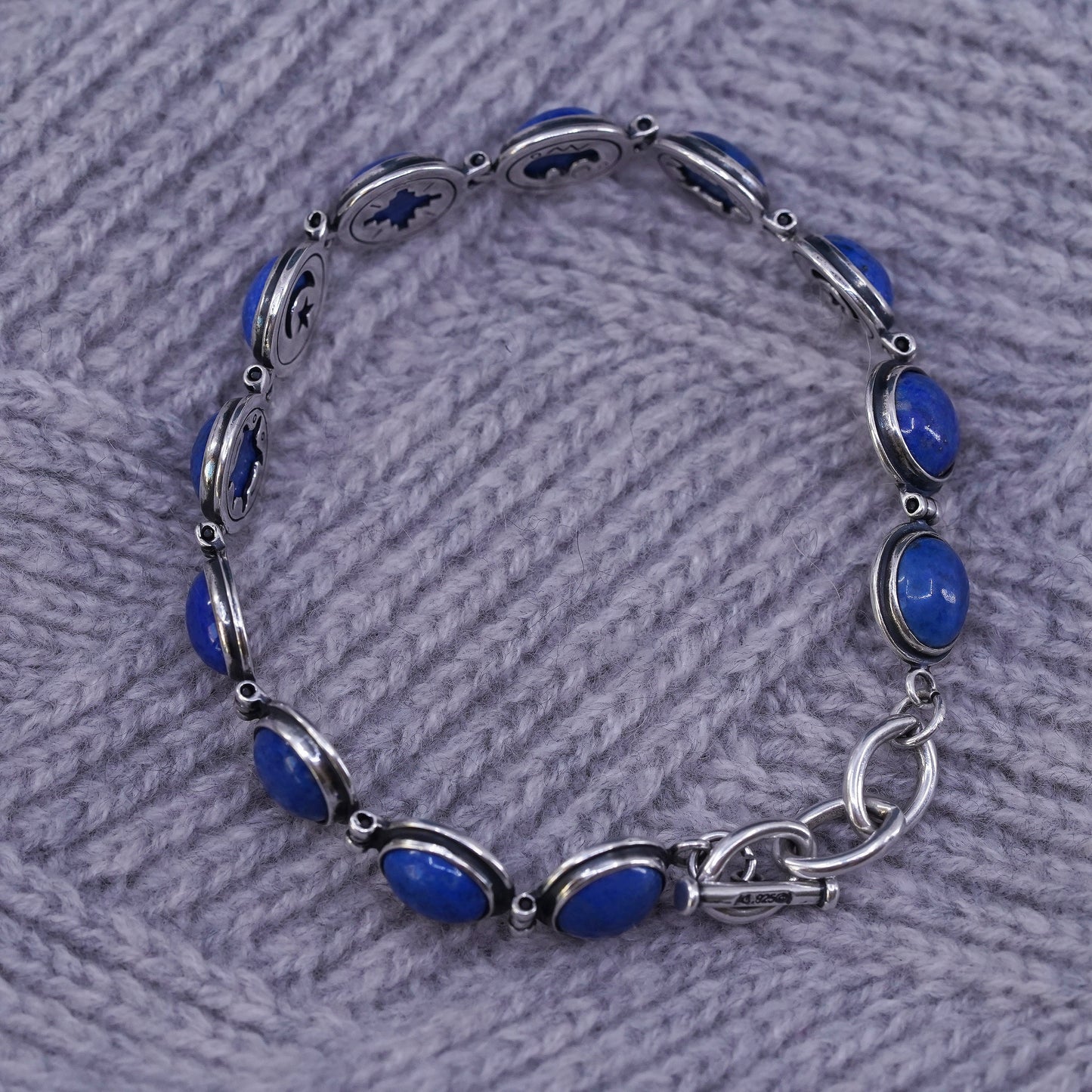 7.5”, Sterling 925 Silver Carolyn Pollack Carlisle Bracelet lapis lazuli toggle