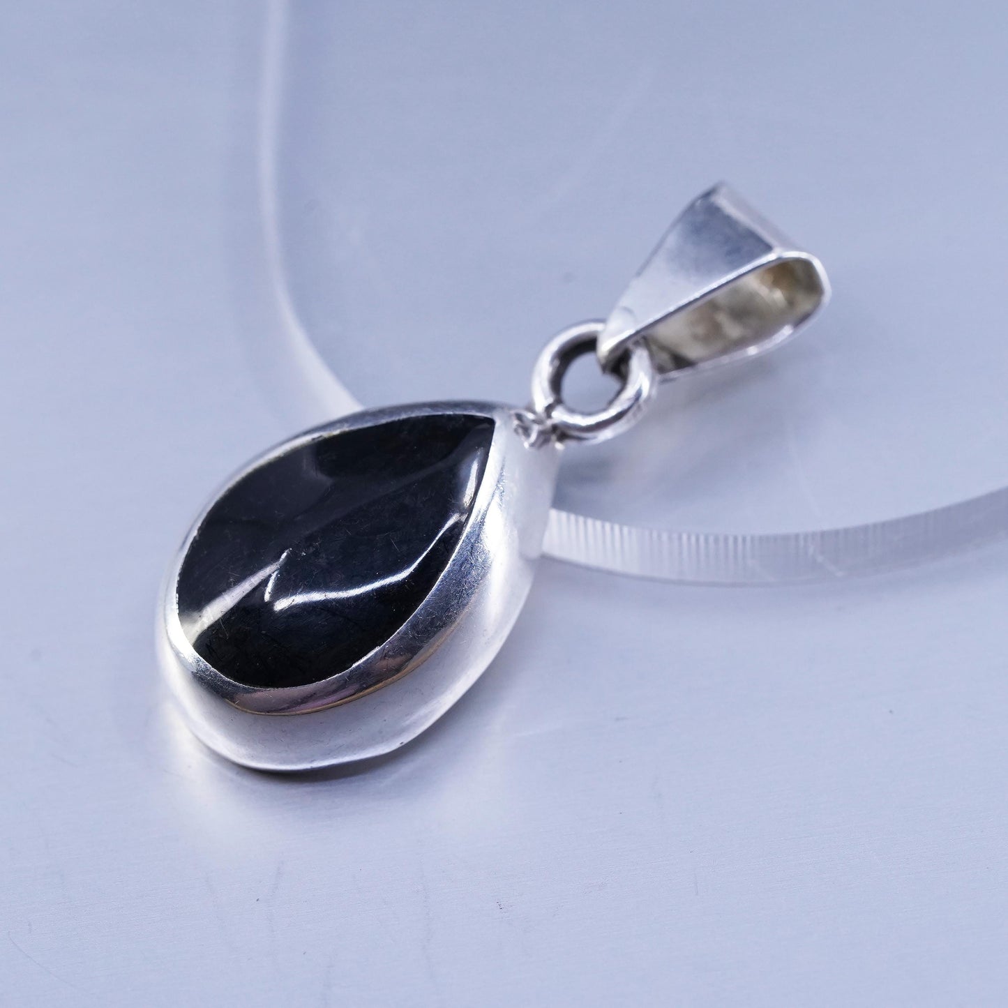 Vintage Mexican Sterling silver handmade charm, 925 teardrop pendant with onyx