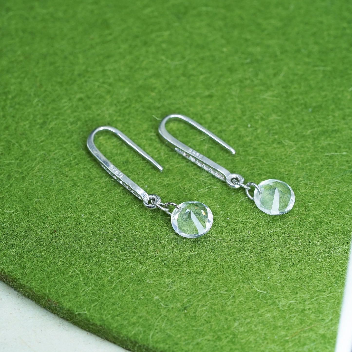 vintage sterling silver earrings, 925 silver hooks with clear cz, Huggie with clear Cz